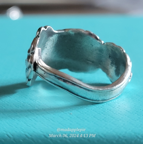 Antique Vintage Forget Me Not Spoon Ring in Sterling Silver Luxury Designer - Picture 3 of 16